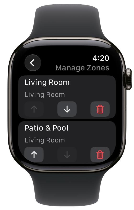 Manage Zones with reorder and remove buttons