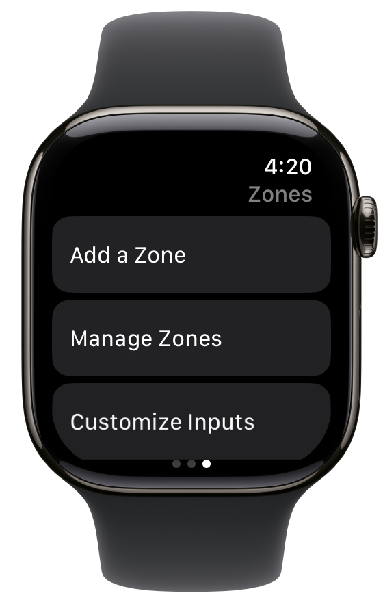 The Zones screen